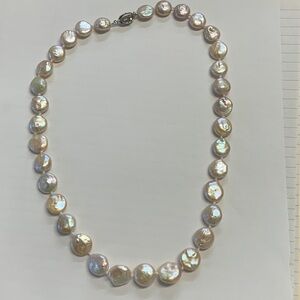 White Freshwater Cultured coin pearl necklace